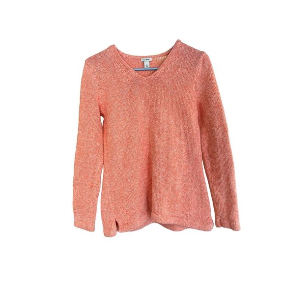 L.L Bean salmon pink Sweater Cotton Knit V Neck sz S Valentine’s Day - Picture 2 of 9